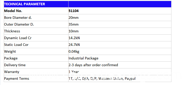 51104 20X35X10 Thrust Ball Bearing Axial Bearing